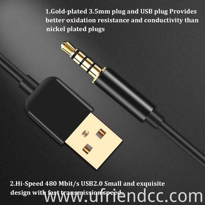 High Quality Factory Manufacture Gold Plated USB TO 3.5mm Audio Jack Cable Converter
